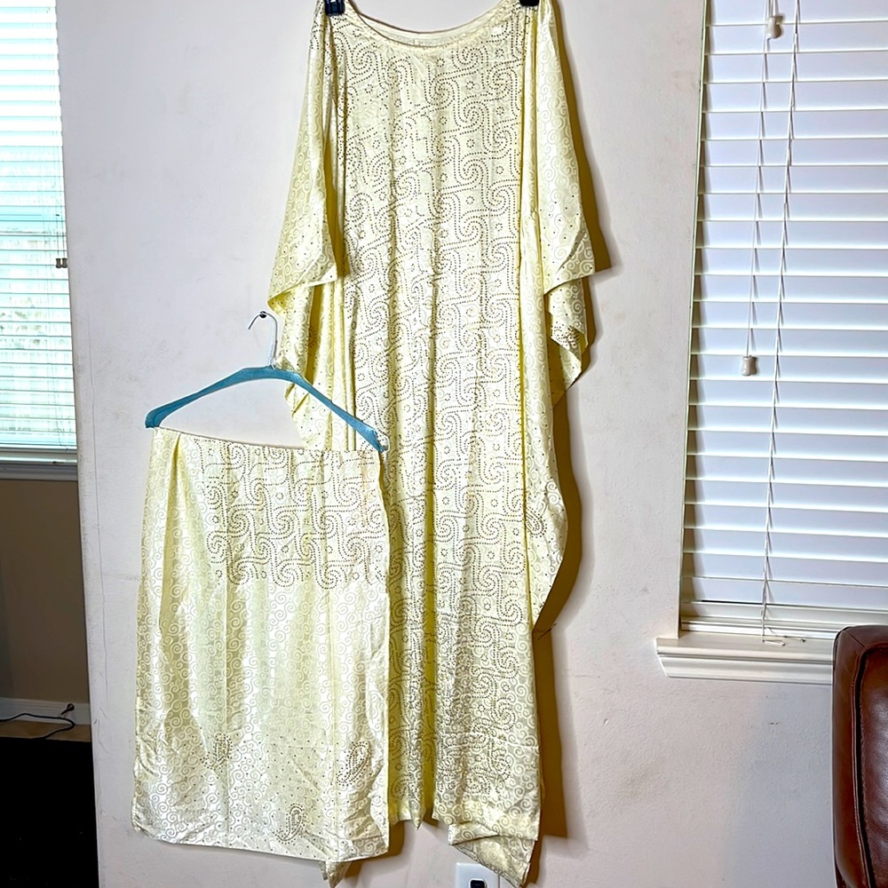 Heavily stoned dress with scarf